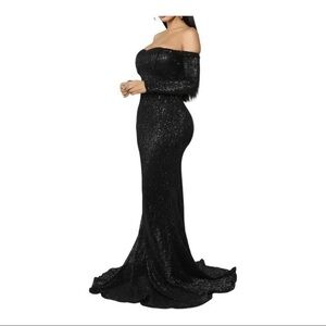 Fashion Nova Got Class Sequin Gown Black Maxi Size XS